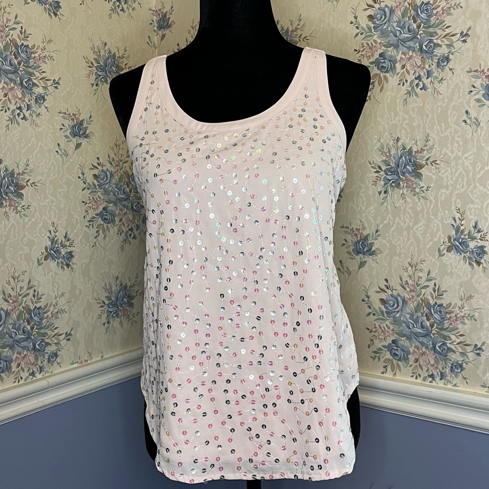 Candies Blush Pink Iridescent Sequin Racerback Tank Top, Size Xs